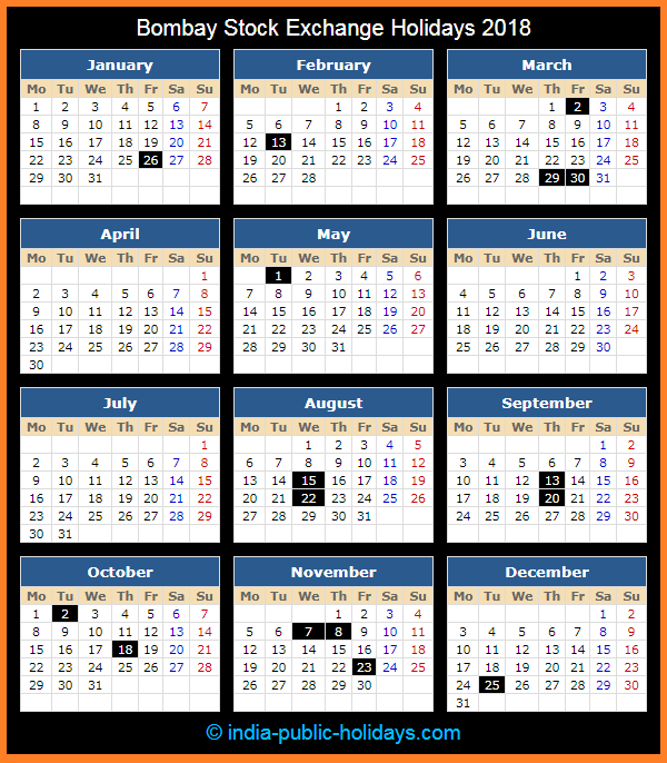 Bombay Stock Exchange Holiday Calendar 2018